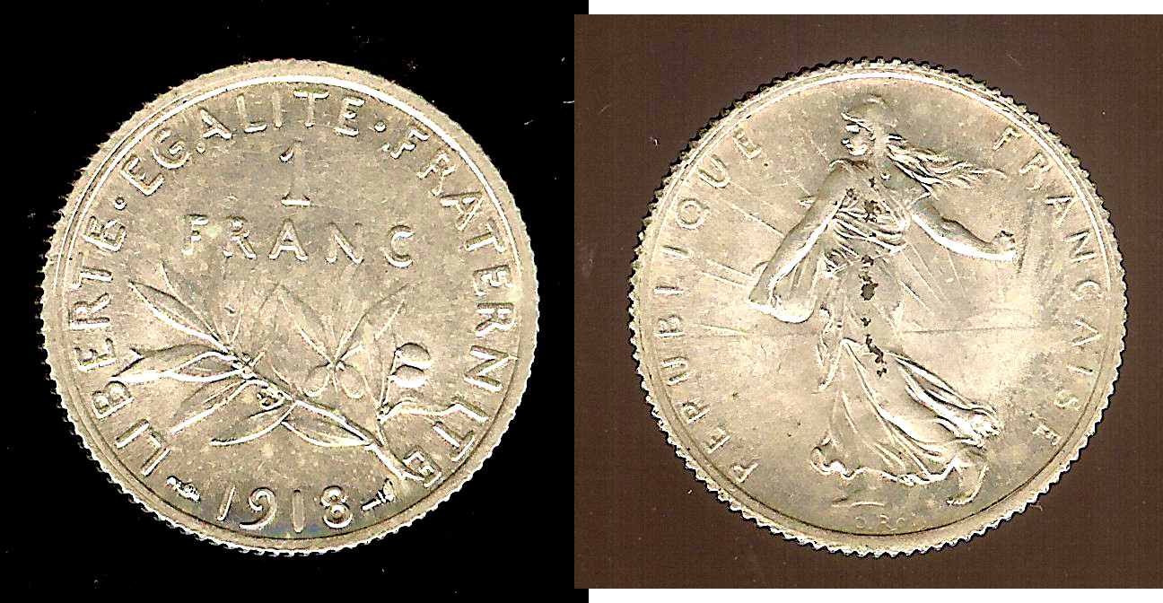 1 franc Semeuse 1918 Paris SPL